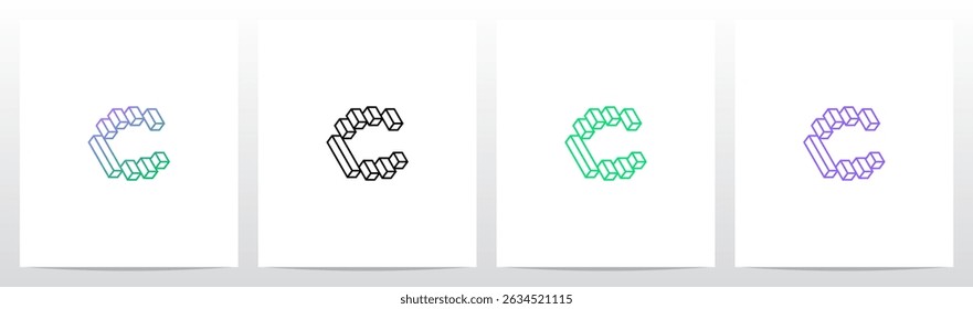 Outlines Strokes Rectangular Cuboid Block Diagonal Initial Letter Logo Design C