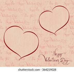 outlines of two  hearts on newspaper  background,   retro style, vector illustration