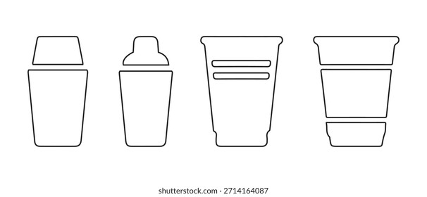 Esquemas de varios recipientes de bebidas y cocteleras para el diseño de la vajilla.