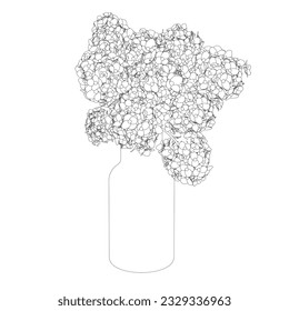 Outlines of vases with flowers. Contour of line flower bouquets in vase, vector illustration.