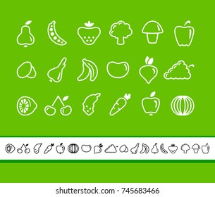 Outlines of vegetables and fruit. Simple icons