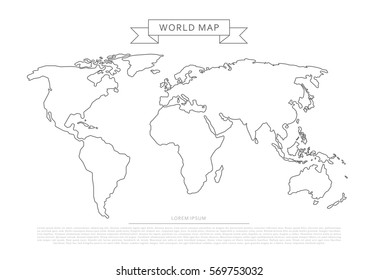 Outlines World map isolated on white background, editable stroke