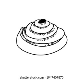 An outline-style cinnamon bun. Vector illustration of confectionery products.