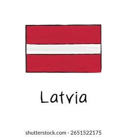 Outline-style hand-drawn vector of Latvia’s flag. Suitable for school banners, educational infographics, or political EU design contexts