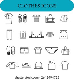 Outline-style icons depicting various clothing and accessory items are arranged in a grid.