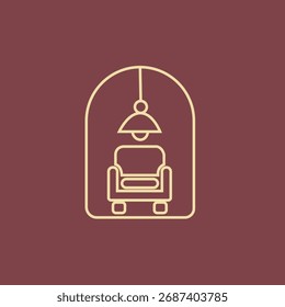 Das Logo im Umrissstil ist mit einem Sofa in der Mitte der Tür ausgestattet, über dem ein Kronleuchter hängt, der einen minimalistischen, modernen und eleganten Look schafft. 