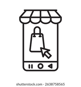 An outline-style vector illustration of e commerce, created as part of a financial strategy set. Perfect for business presentations, websites, marketing materials, and editorial use.