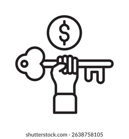 An outline-style vector illustration of key succes, created as part of a financial strategy set. Perfect for business presentations, websites, marketing materials, and editorial use