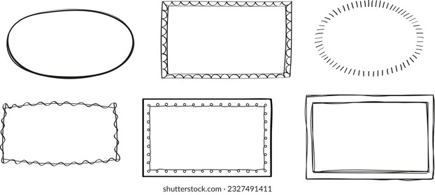 Outlines,vintage photo border. Mirror frames in doodle style. Blank black square rectangle label elegant sketch.  image frame hand drawn labels. Picture graffiti style. 
