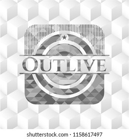 Outlive grey badge with geometric cube white background