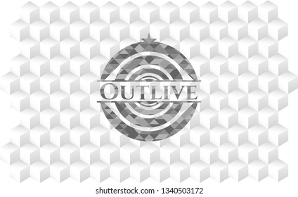 Outlive realistic grey emblem with geometric cube white background