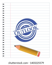Outlook emblem draw with pen effect. Blue ink. Vector Illustration. Detailed.