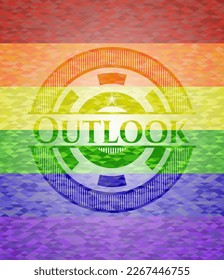Outlook emblem on mosaic background with the colors of the LGBT flag. 