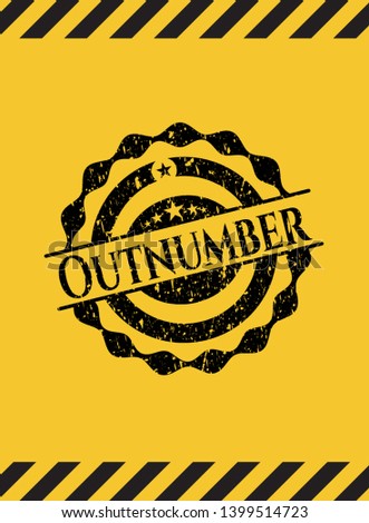 Outnumber black grunge emblem inside yellow warning sign. Vector Illustration. Detailed.