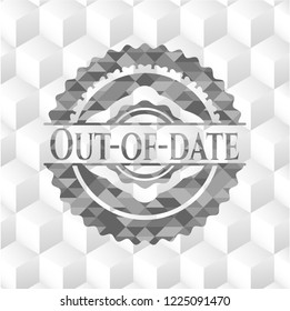 Out-of-date grey emblem with cube white background