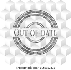 Out-of-date grey emblem. Retro with geometric cube white background