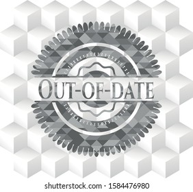 Out-of-date grey emblem. Retro with geometric cube white background
