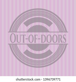 Out-of-doors badge with pink background. Vector Illustration. Detailed.