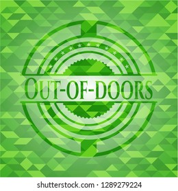 Out-of-doors green emblem with triangle mosaic background