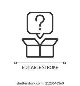 Out-of-the-box question linear icon. Creative thinking. Searching new ways of development. Thin line illustration. Contour symbol. Vector outline drawing. Editable stroke. Arial font used