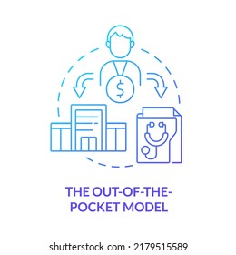 Out-of-the-pocket Model Blue Gradient Concept Icon. Health System Insurance Model Abstract Idea Thin Line Illustration. No Insurance Coverage. Isolated Outline Drawing. Myriad Pro-Bold Font Used