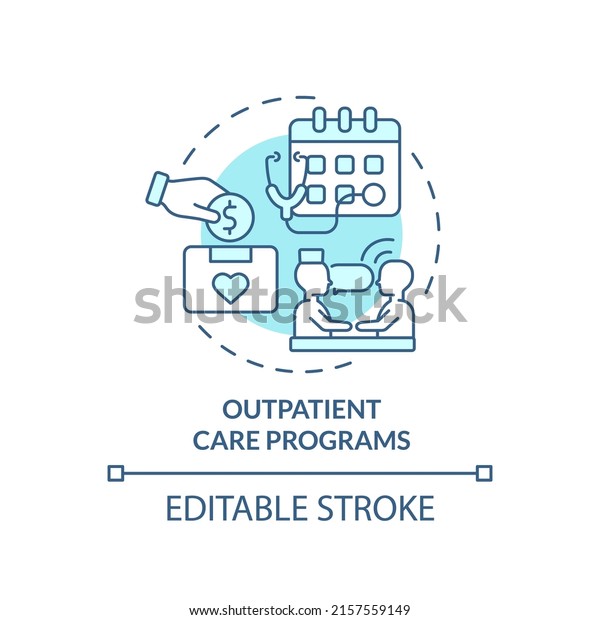 Outpatient care programs turquoise concept icon.
Visit clinic. Medical care service abstract idea thin line
illustration. Isolated outline drawing. Editable stroke. Arial,
Myriad Pro-Bold fonts
used