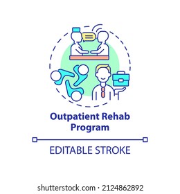 Outpatient Rehab Program Concept Icon. Support Group. Gambling Addiction Abstract Idea Thin Line Illustration. Isolated Outline Drawing. Editable Stroke. Arial, Myriad Pro-Bold Fonts Used