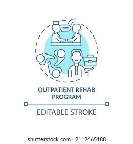 Outpatient Rehab Program Turquoise Concept Icon. Supporting Therapy. Gambling Abstract Idea Thin Line Illustration. Isolated Outline Drawing. Editable Stroke. Arial, Myriad Pro-Bold Fonts Used