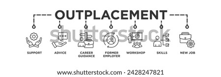 Outplacement banner web icon vector illustration concept with icon of support, advice, career guidance, former employer, workshop, skills, new job, training, and presentation