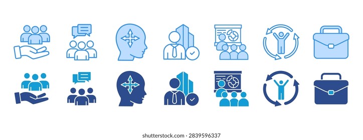 Outplacement icon pack dual tone collection set. career guidance and former employer vector illustration