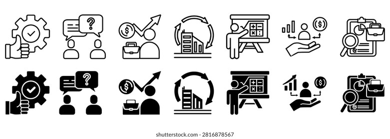 Outplacement icon set. training and presentation symbol. Vector illustration