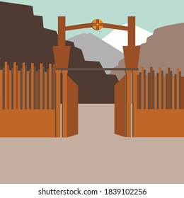 Außenaufnahmen. Vektorgrafiken von Festungsbauten. Mittelalterliche historische Gebäude, Architektur Türme und alte Stadt. Architektur. Design-Element für Poster, Illustration.