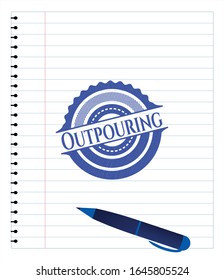 Outpouring blue ink pen emblem. Vector Illustration. Detailed.