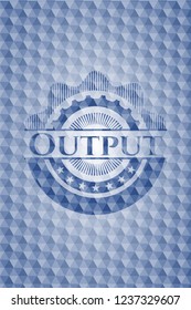 Output blue emblem with geometric pattern.