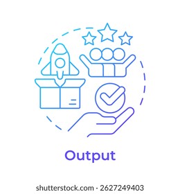 Ícone de conceito de gradiente azul de saída. Análise do cliente, experiência. Qualidade do produto, serviço. Ilustração de linha de forma redonda. Ideia abstrata. Design gráfico. Fácil de usar em publicidade, marketing