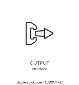 Output icon. Thin linear output outline icon isolated on white background from interface collection. Line vector sign, symbol for web and mobile