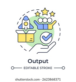 Ícone de conceito de saída de várias cores. Análise do cliente, experiência. Qualidade do produto, serviço. Ilustração de linha de forma redonda. Ideia abstrata. Design gráfico. Fácil de usar em publicidade, marketing