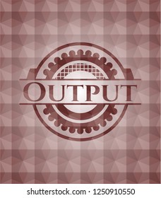 Output red emblem or badge with geometric pattern background. Seamless.