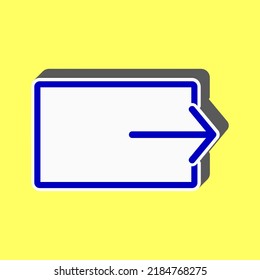 Output sign. Blue Icon with white stroke in 3d at yellow Background. Illustration.