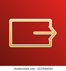 Output sign. Golden gradient Icon with contours on redish Background. Illustration.