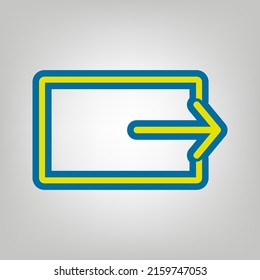 Output sign. Icon in colors of Ukraine flag (yellow, blue) at gray Background. Illustration.