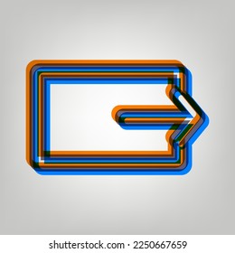 Output sign. Stroked Icon in orange, azure and old lavender Colors at gray Background. Illustration.