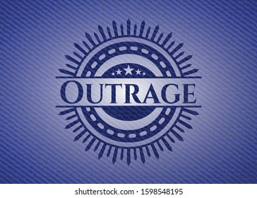 Outrage emblem with jean texture. Vector Illustration. Detailed.