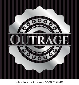 Outrage silver shiny badge. Vector Illustration. Mosaic.