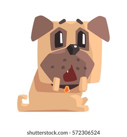 Outraged And Surprised Little Pet Pug Dog Puppy With Collar Emoji Cartoon Illustration