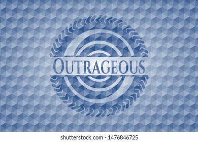 Outrageous blue badge with geometric pattern background. Vector Illustration. Detailed.