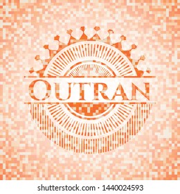 Outran orange tile background illustration. Square geometric mosaic seamless pattern with emblem inside.