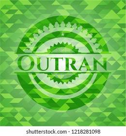 Outran realistic green emblem. Mosaic background