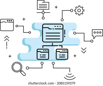 Outreach Seo concept, Website Map Sign, Link building Vector Icon Design, SEO and Internet Marketing Symbol, Search Engine Optimization or off-site Links Stock illustration, 