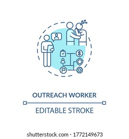 Outreach Worker Turquoise Concept Icon. Community Service Idea Thin Line Illustration. Nonprofit Organization. People Emotional Support. Vector Isolated Outline RGB Color Drawing. Editable Stroke